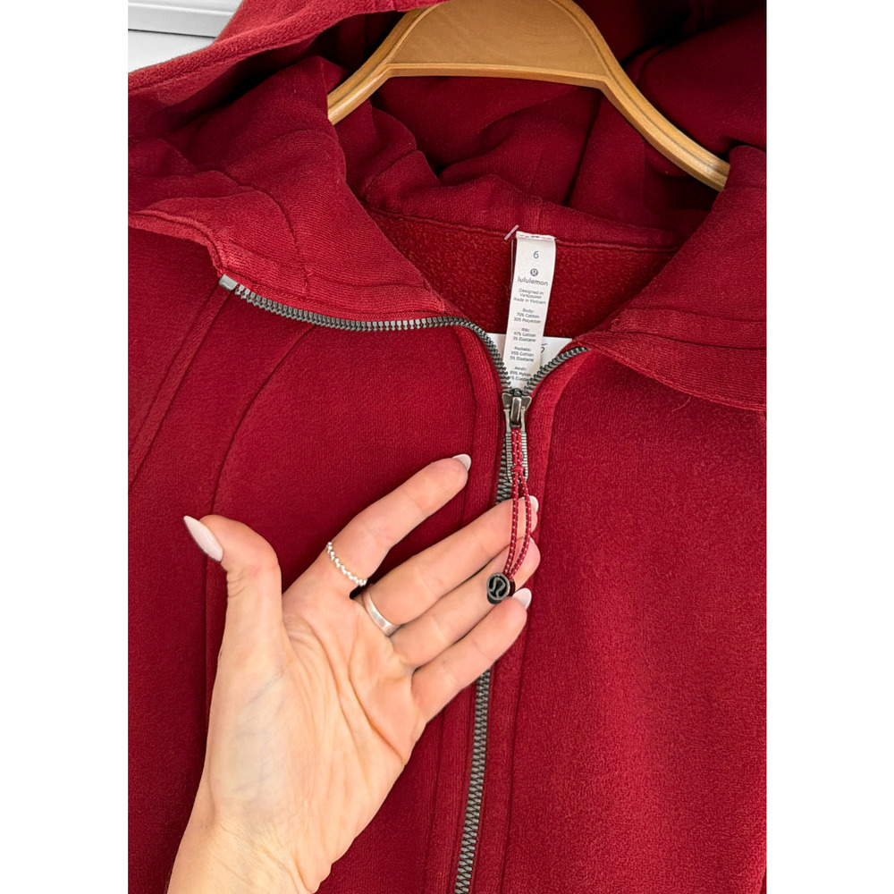 Lululemon Scuba Full Zip Hoodie Jacket in Dark Sport Red Cotton Fleece Athletic - Picture 7 of 11